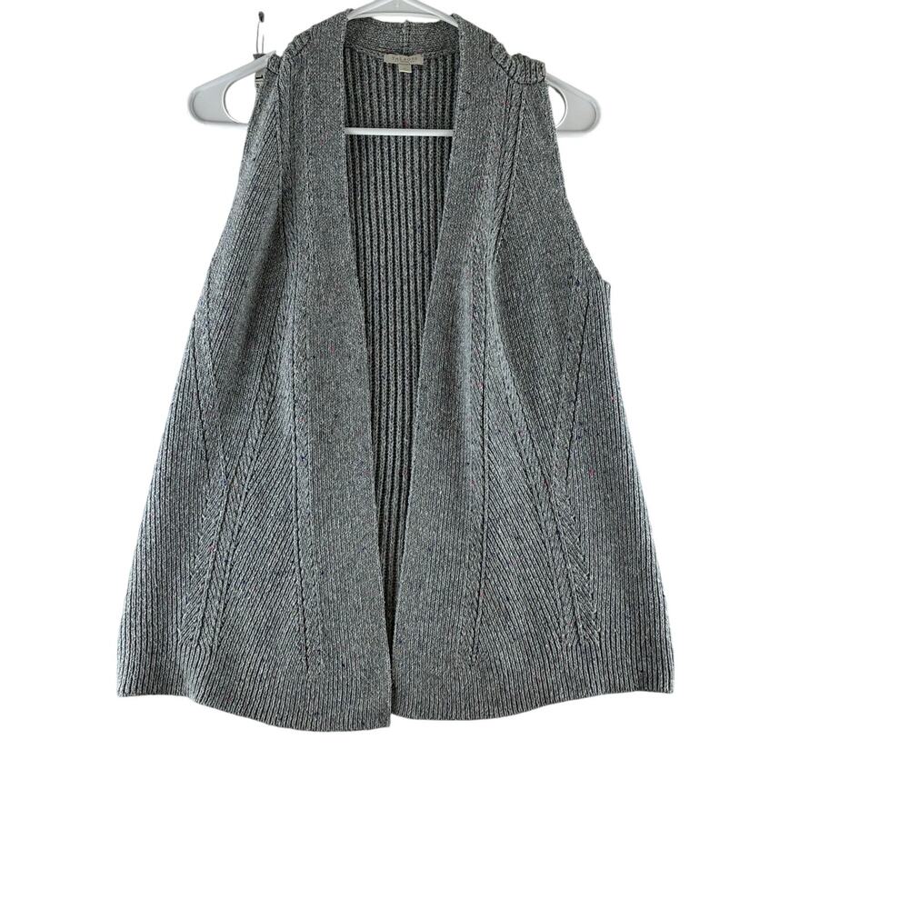 Talbots Knit Sleeveless Sweater Vest Gray Confetti Small Petite Classic Staple